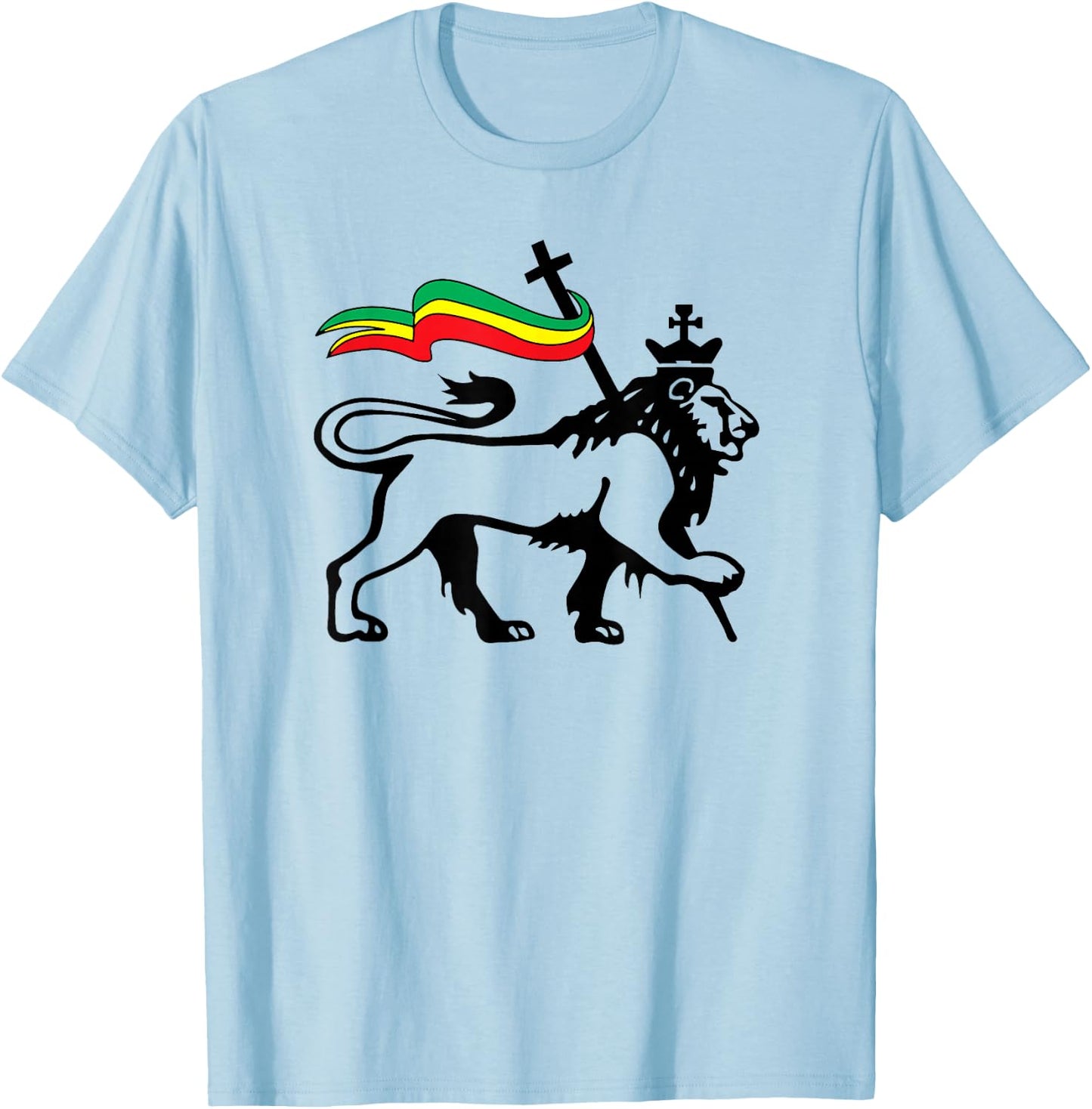 Rasta Lion of Judah Rastafarian Reggae Lion and Christian T-Shirt - T-Shirt | Light Blue