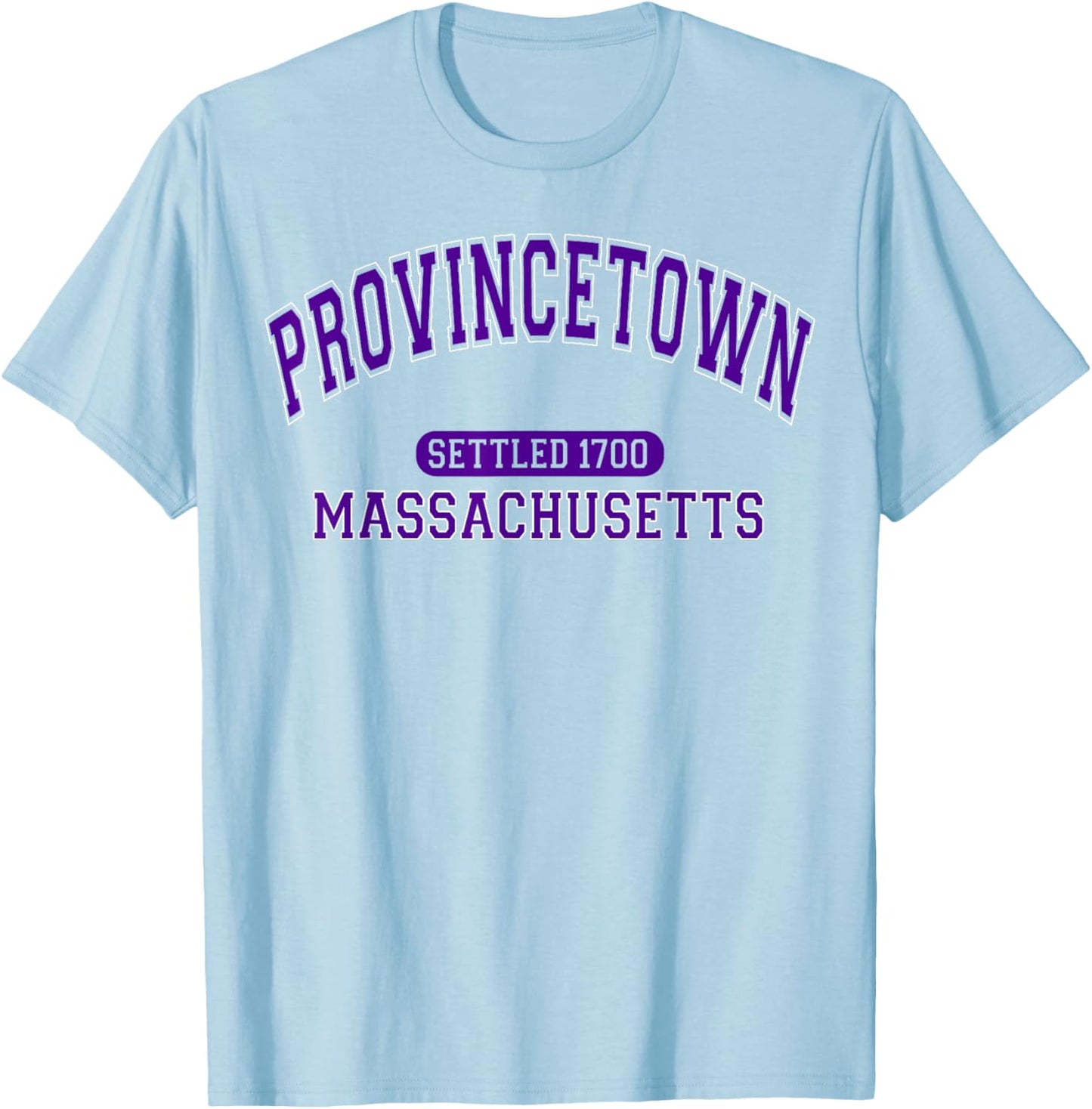 Provincetown Massachusetts Settled 1700 Retro Arched Purple T-Shirt - T-Shirt | Light Blue