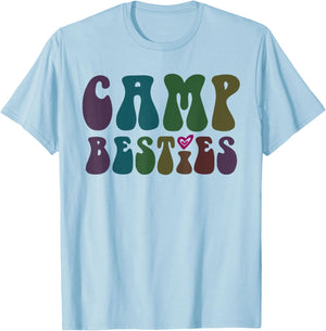 Groovy CAMP BESTIES BFF In-Tents Mode On Cruising Girls T-Shirt - T-Shirt | Light Blue