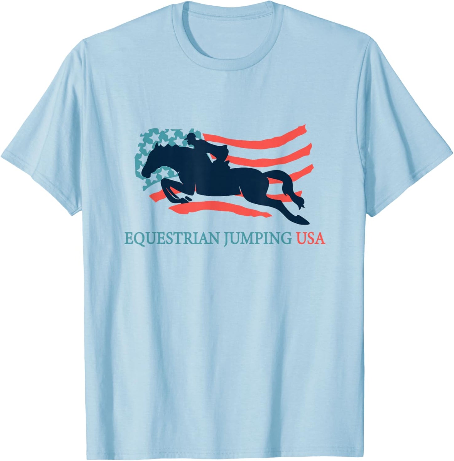Horse Rider Equestrian Jumping USA Team Coach American Flag T-Shirt - T-Shirt | Light Blue