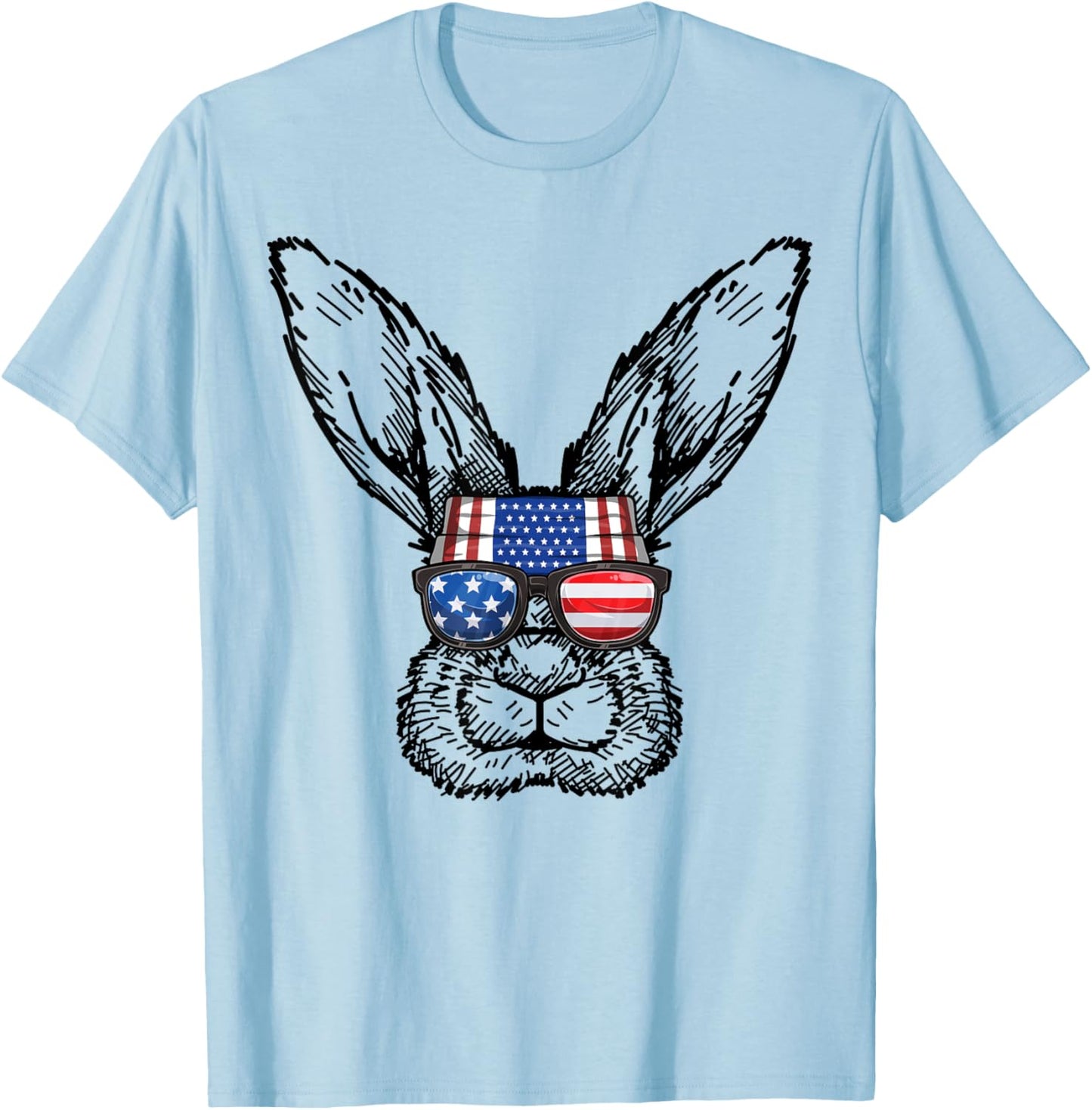 Patriotic Bunny American Flag USA Funny 4th Of July Rabbit T-Shirt - T-Shirt | Light Blue