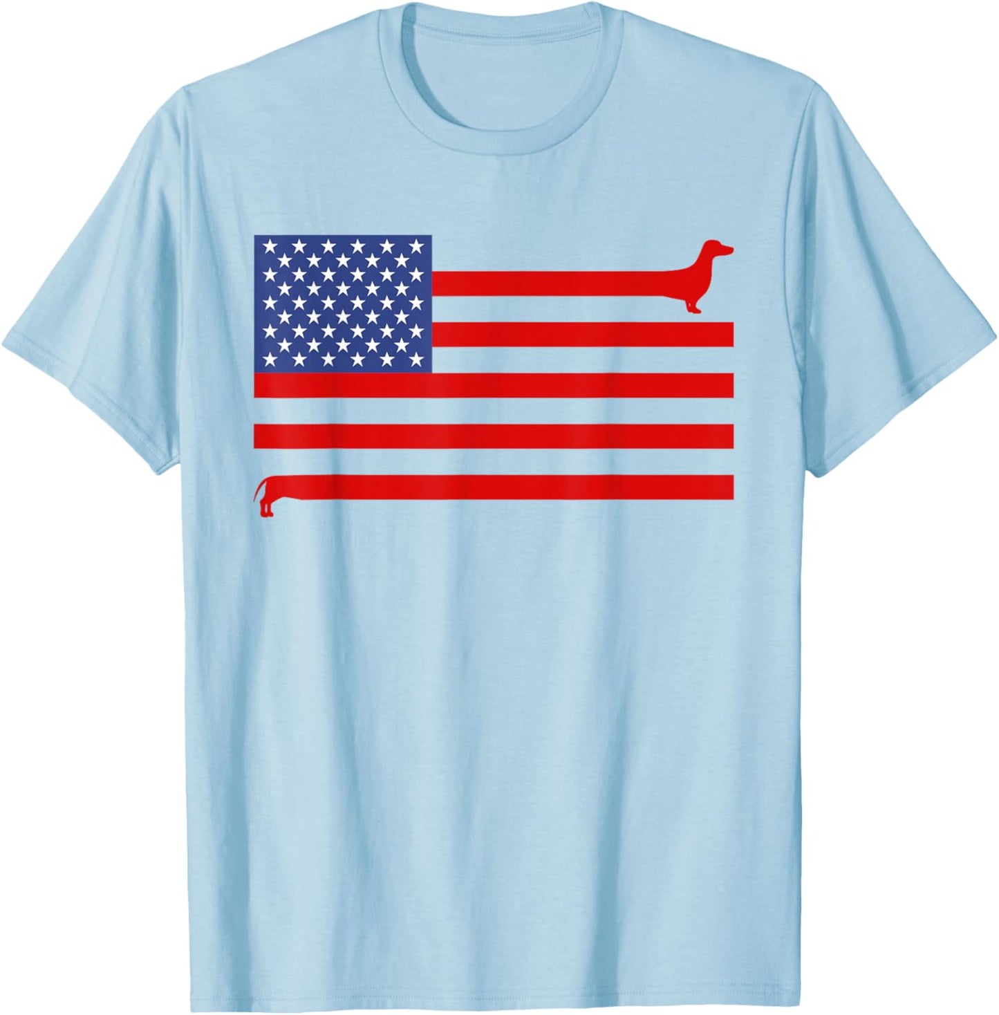 Funny Dachshund USA Flag 4th of July Patriotic Doxie Lover T-Shirt - T-Shirt | Light Blue