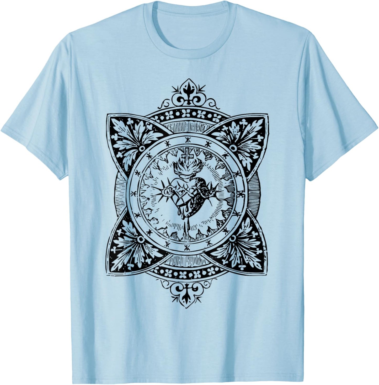 Vintage Sacred Heart of Jesus Symbol Traditional Catholic T-Shirt - T-Shirt | Light Blue