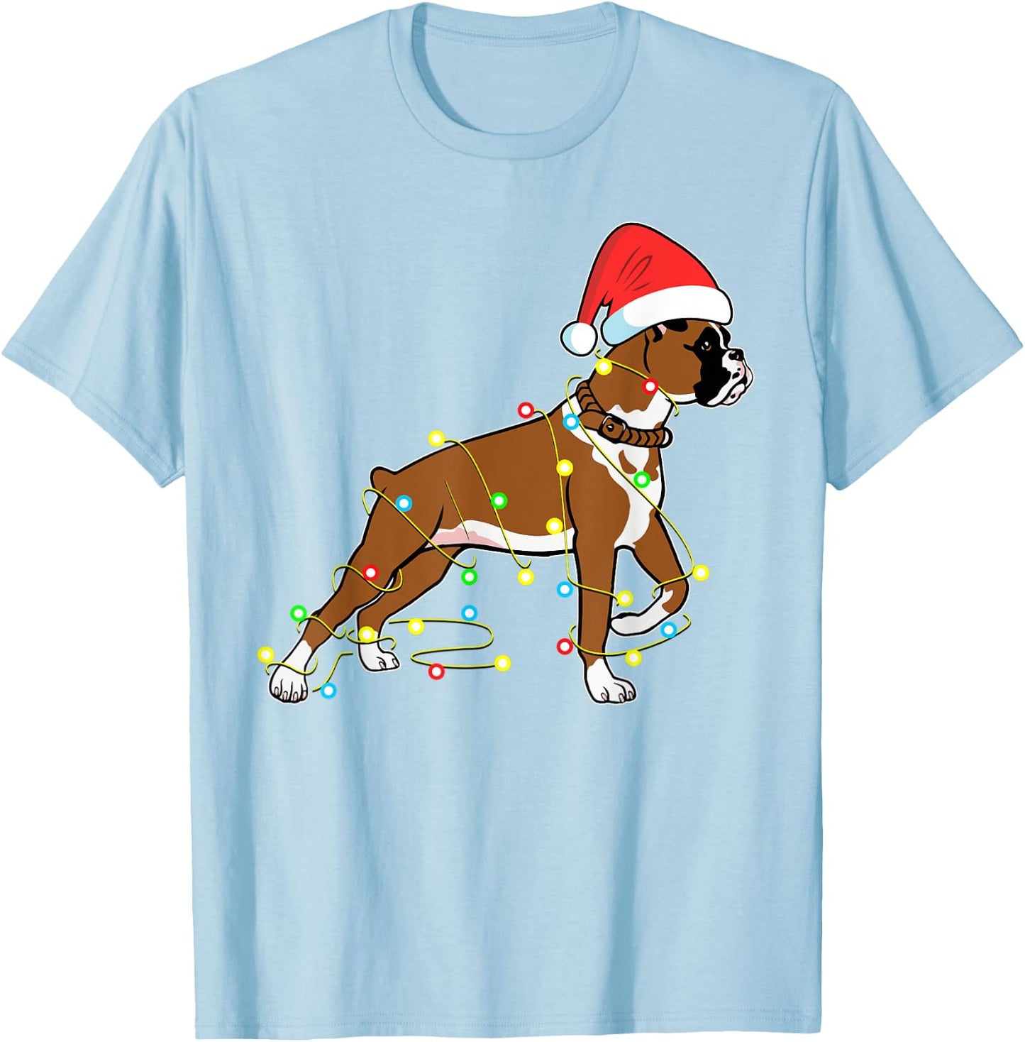 Christmas Lights Boxer Dog Lover Funny Gift Women Kids T-Shirt - T-Shirt | Light Blue