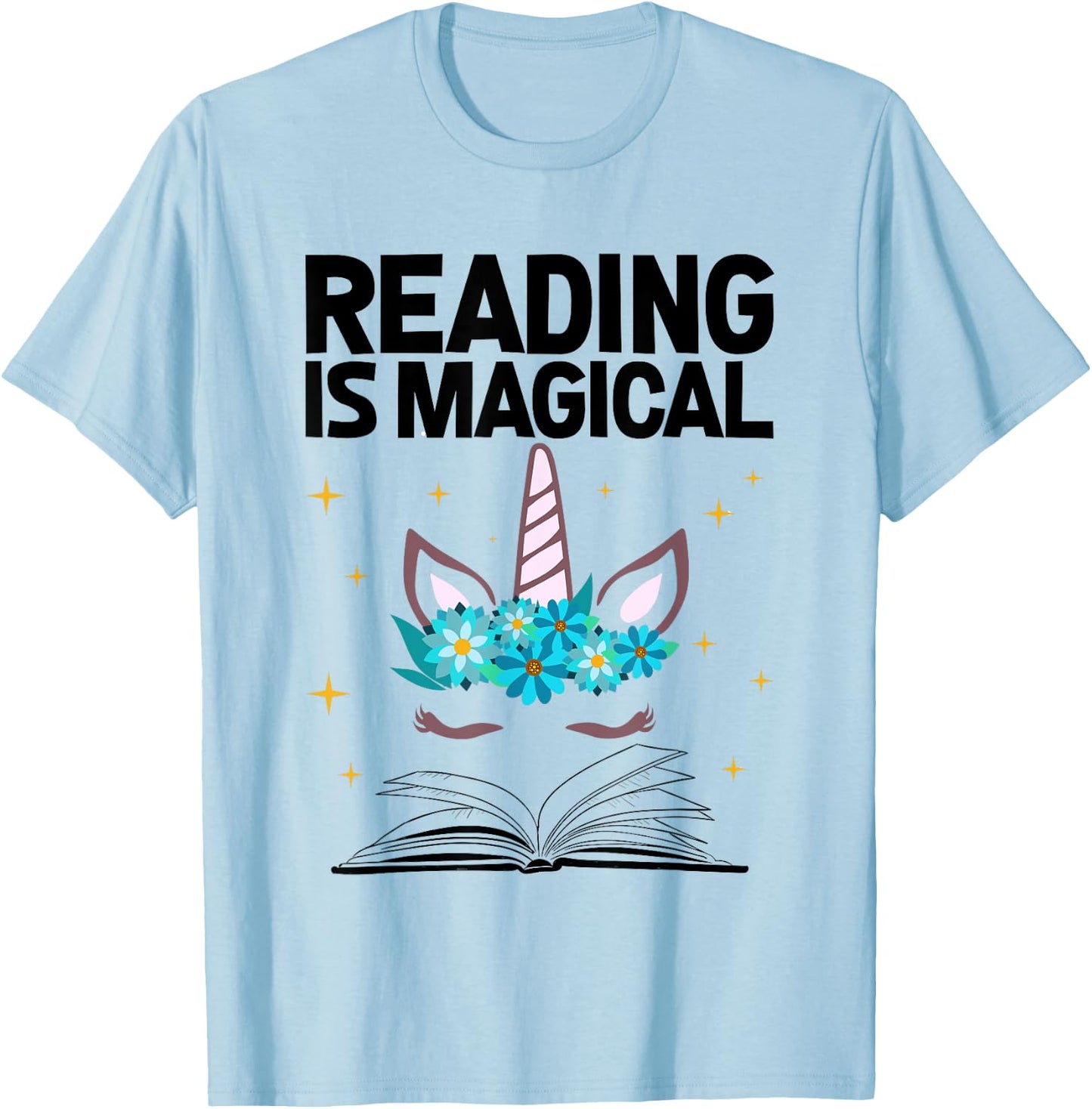 Reading Is Magical Unicorn Book Lover Shirts Gift T-Shirt - T-Shirt | Light Blue