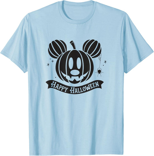 Disney Mickey and Friends Halloween Pumpkin Spooky Face T-Shirt - T-Shirt | Light Blue