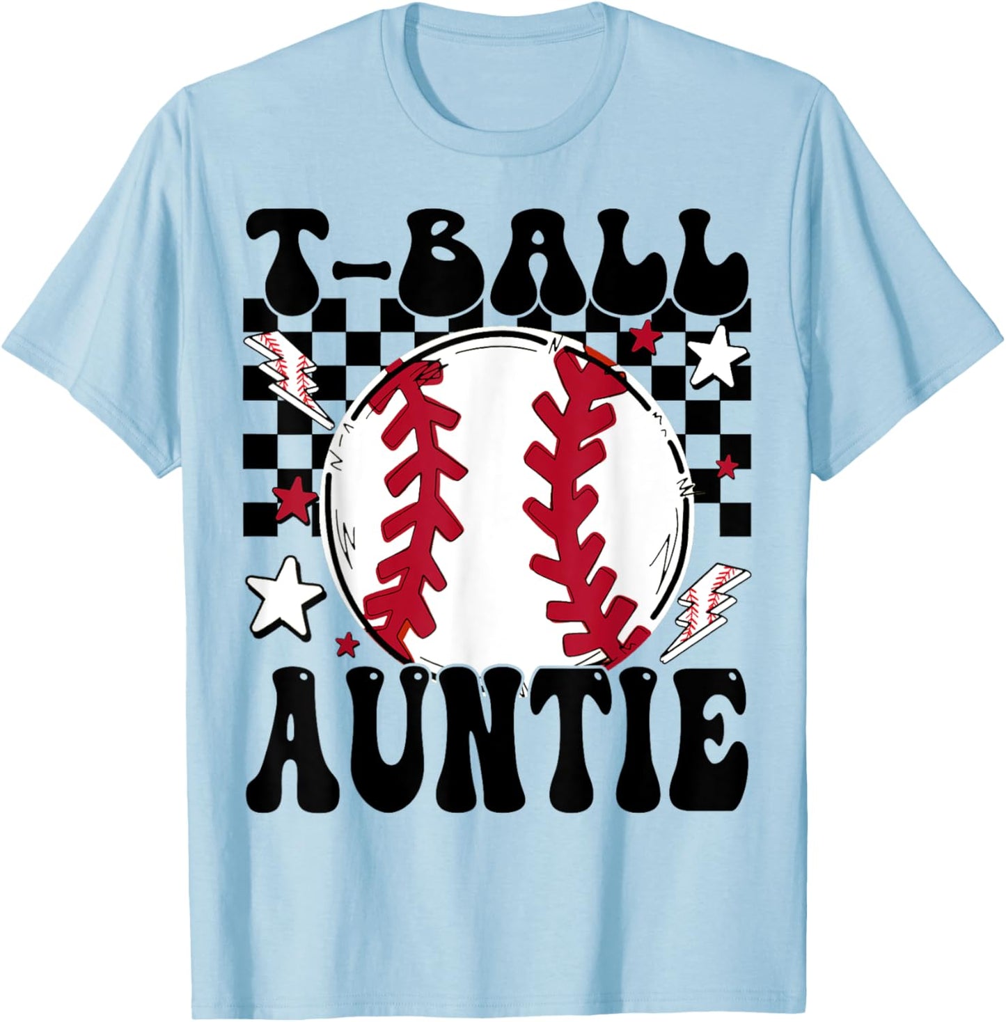 T-Ball Auntie Proud Ball Auntie Groovy Family Matching T-Shirt - T-Shirt | Light Blue
