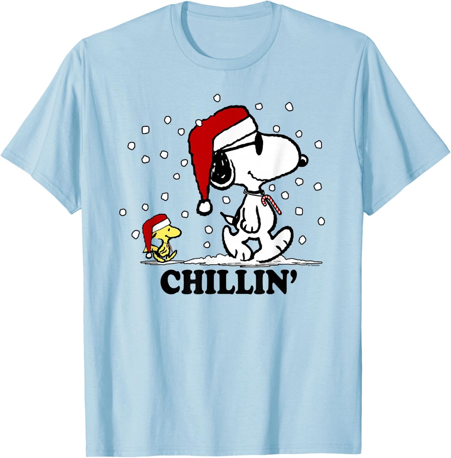 Peanuts Holiday Snoopy Snowfall Chillin' Short Sleeve T-Shirt - T-Shirt | Light Blue