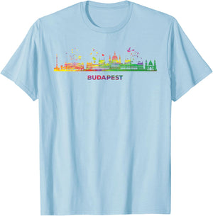 Budapester Skyline Colorful Cityscape Budapest T-Shirt - T-Shirt | Light Blue