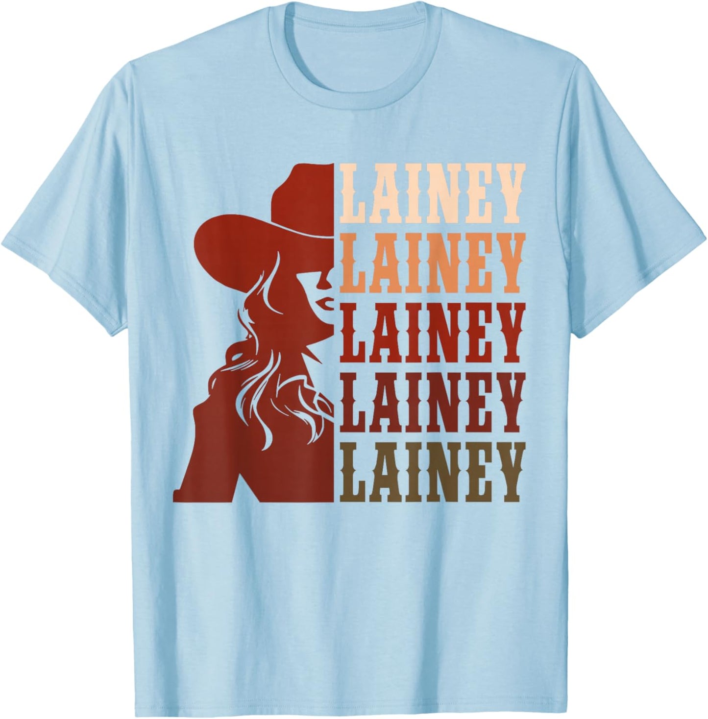 Girl Retro First Name Lainey Personalized Cowgirl Party T-Shirt - T-Shirt | Light Blue