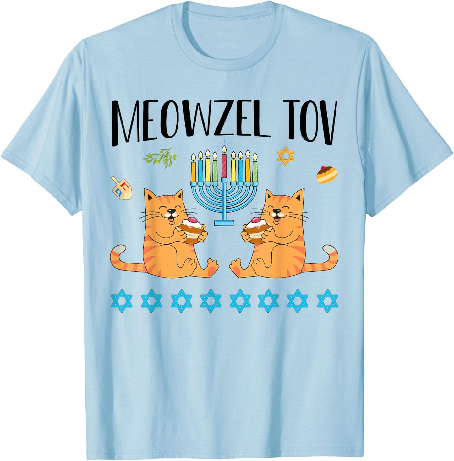 Meowzel Tov Menorah Cat Hanukkah Chanukah Jewish Funny Gift T-Shirt - T-Shirt | Light Blue