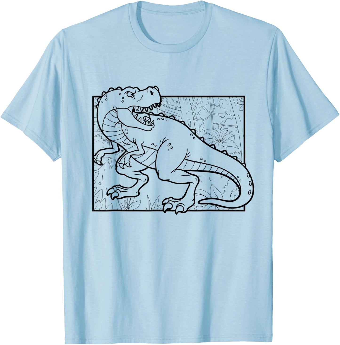 Dino Motif For Coloring And Painting For Artists Children T-Shirt - T-Shirt | Light Blue