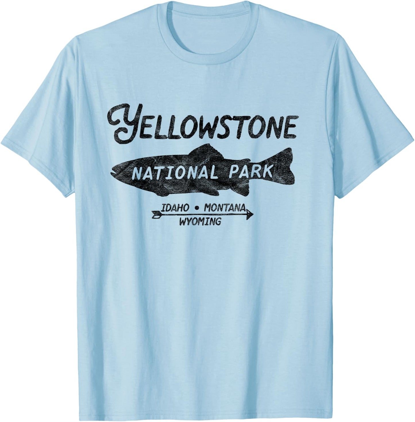 Yellowstone National Park Retro Trout Fishing Graphic T-Shirt - T-Shirt | Light Blue