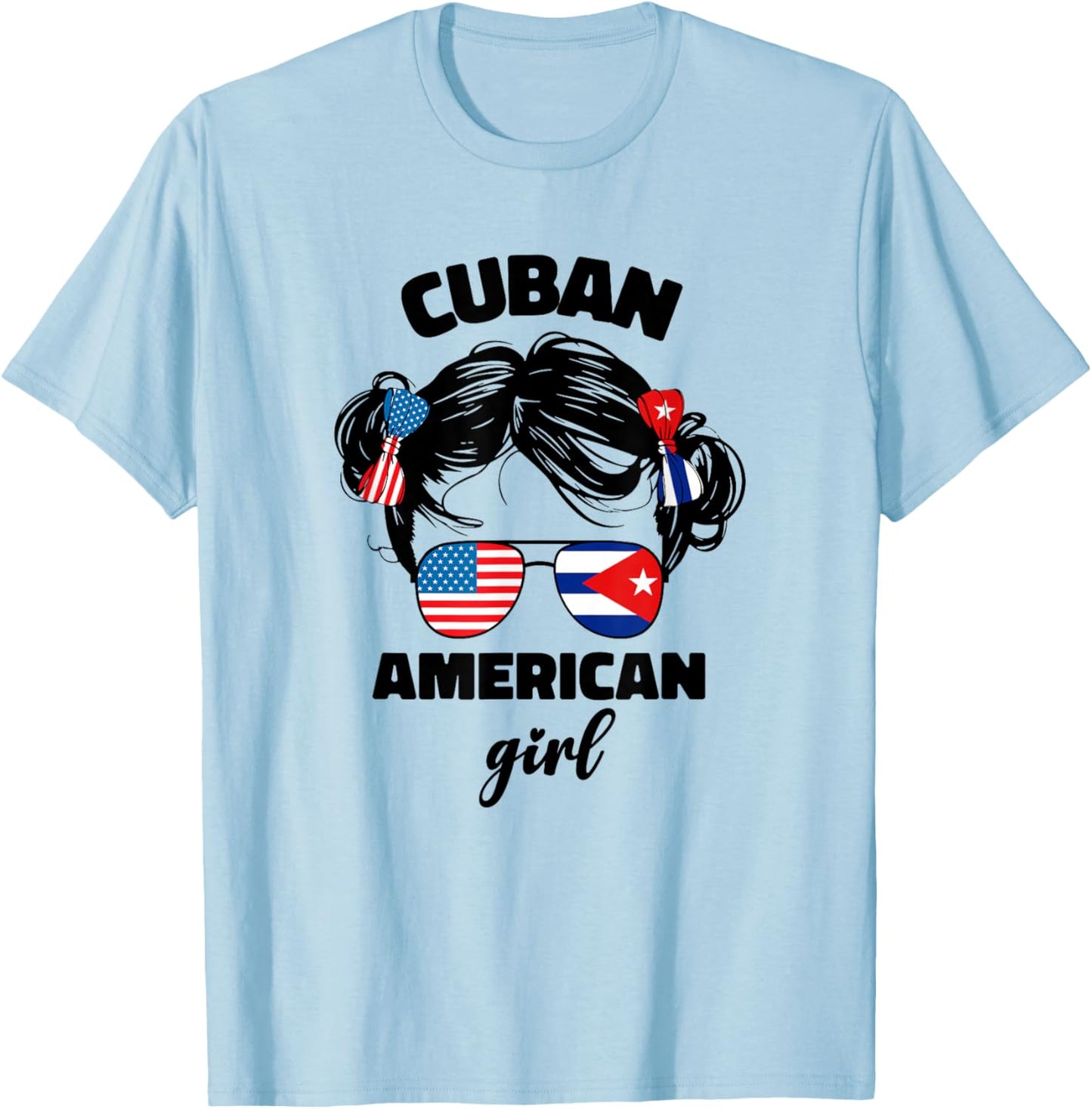 Half Cuban and American America Cuba USA Flag Kids Girl Cute T-Shirt - T-Shirt | Light Blue