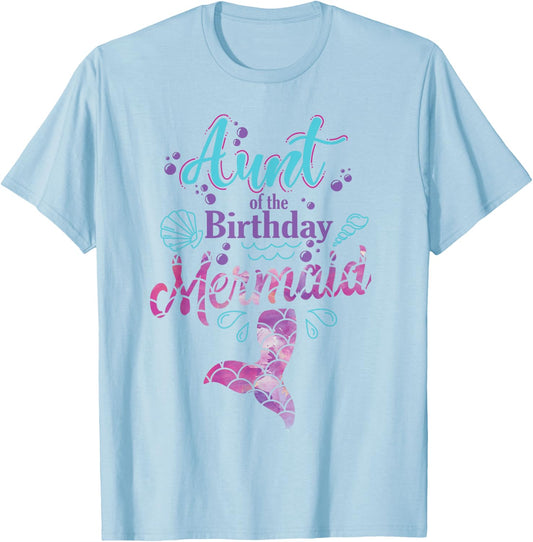 Aunt Of The Birthday Mermaid Birthday Party Mermaid Aunt T-Shirt - T-Shirt | Light Blue