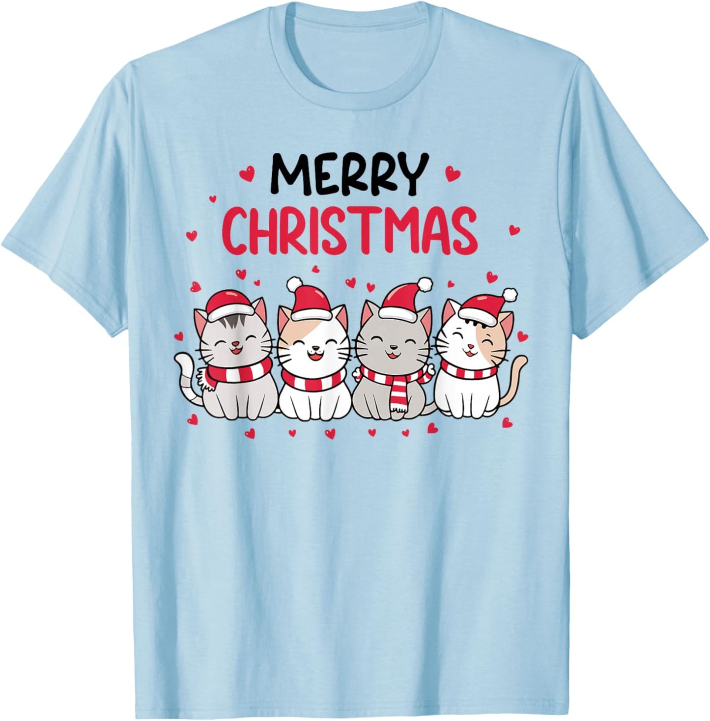 Merry Catmas Merry Christmas Tree Cat Lover Cat Mom Cat Dad T-Shirt - T-Shirt | Light Blue