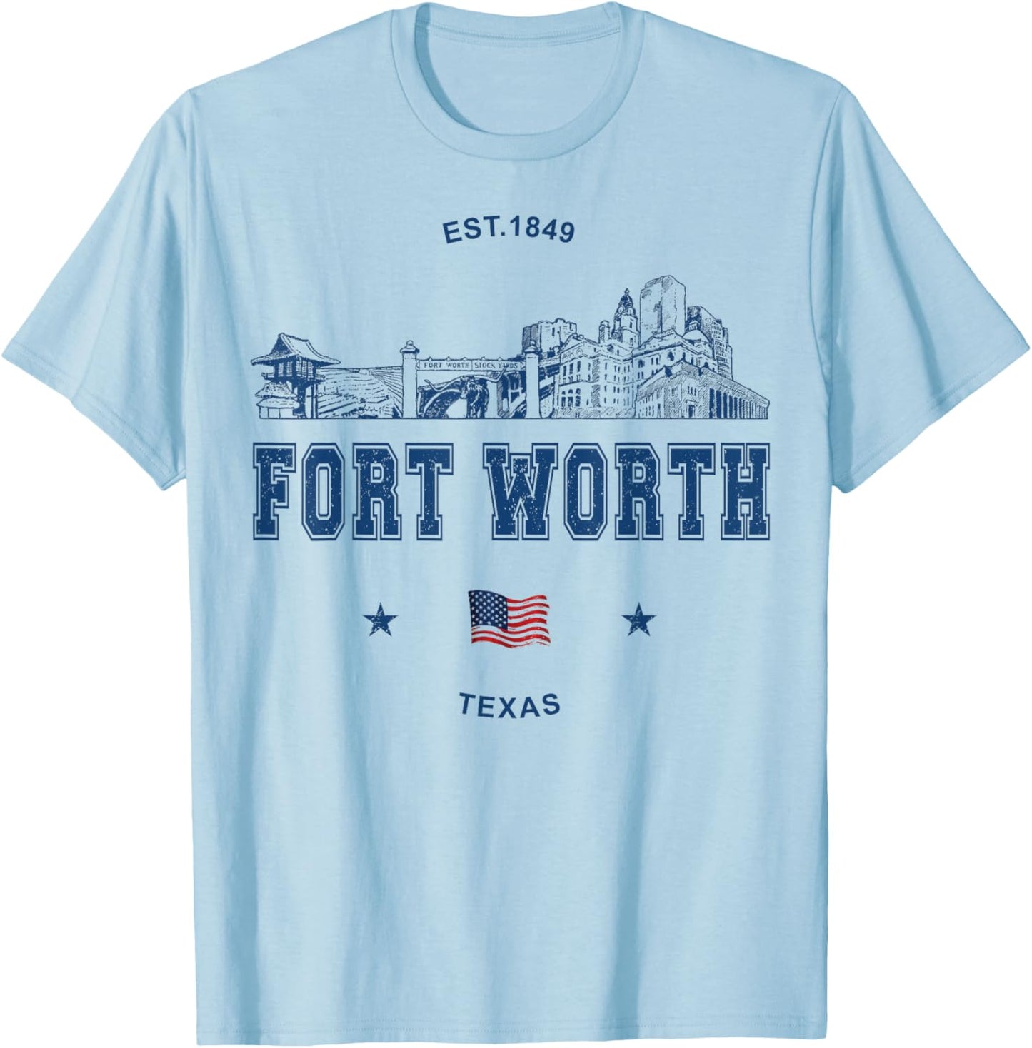 Fort Worth Texas Vintage Skyline T-Shirt - T-Shirt | Light Blue