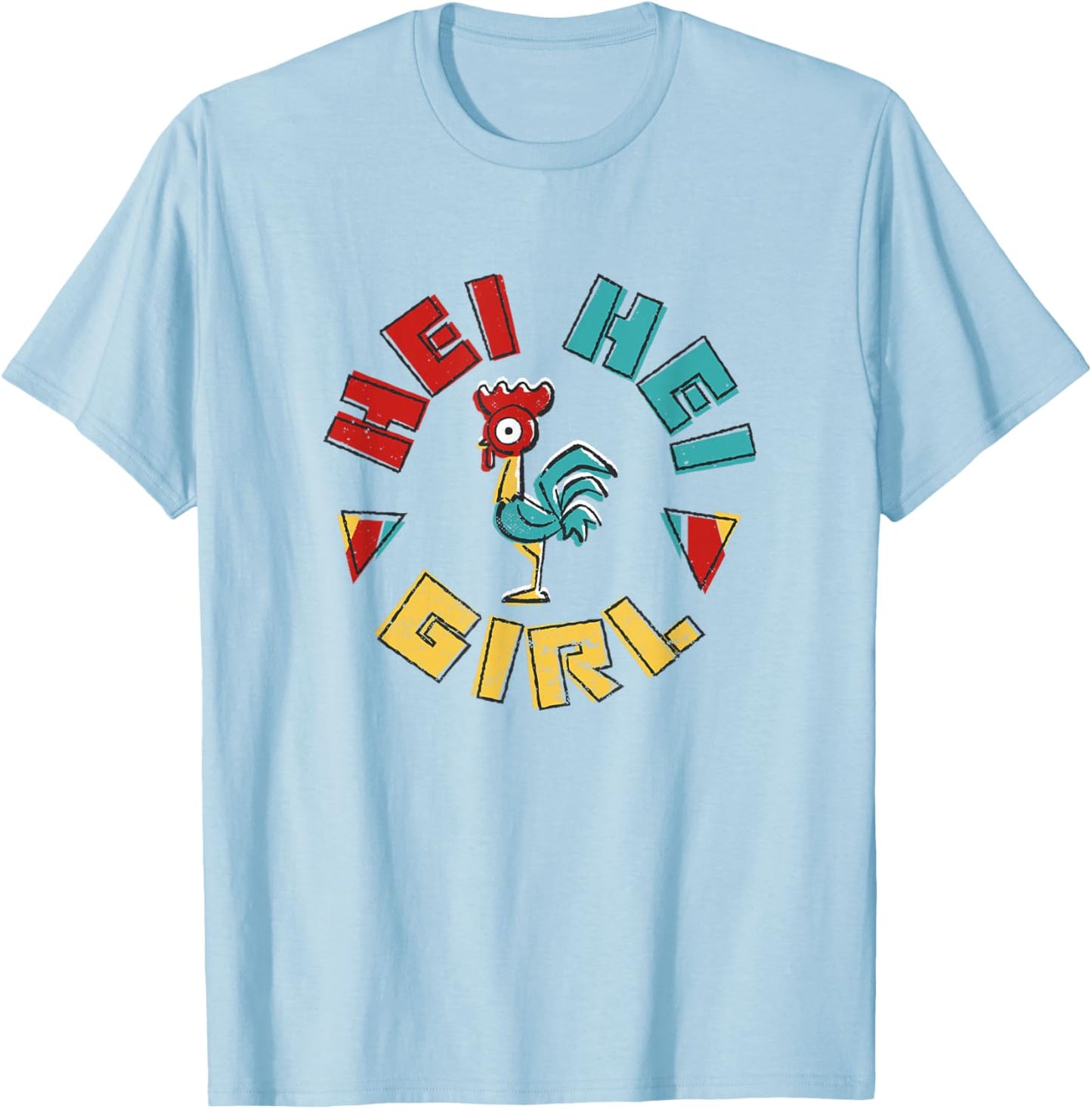 Disney Moana Hei Hei Girl Colorful Frame Big Chest Portrait T-Shirt - T-Shirt | Light Blue