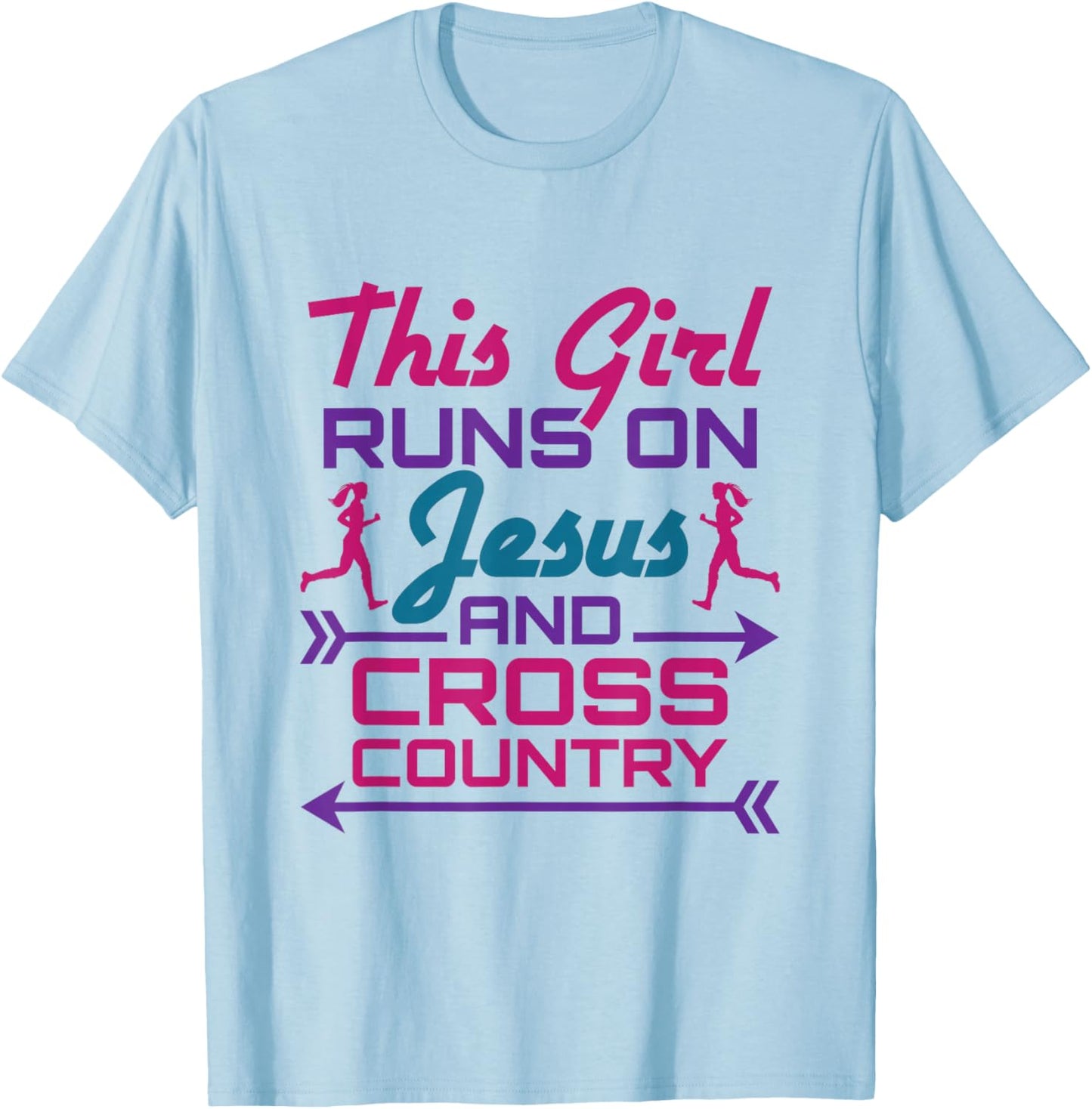 This Girl Runs on Jesus and Cross Country Cute XC Running T-Shirt - T-Shirt | Light Blue