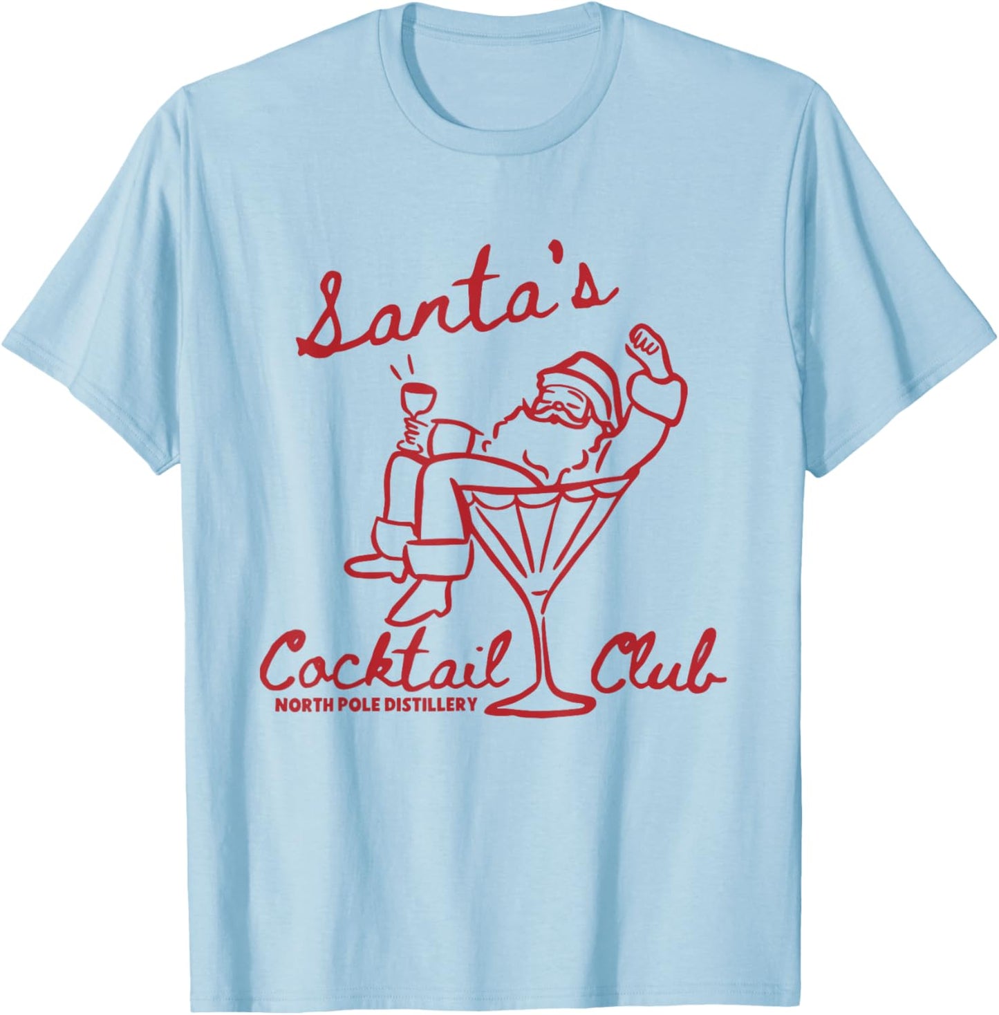 Santa's Cocktail Club North Pole Distillery T-Shirt - T-Shirt | Light Blue