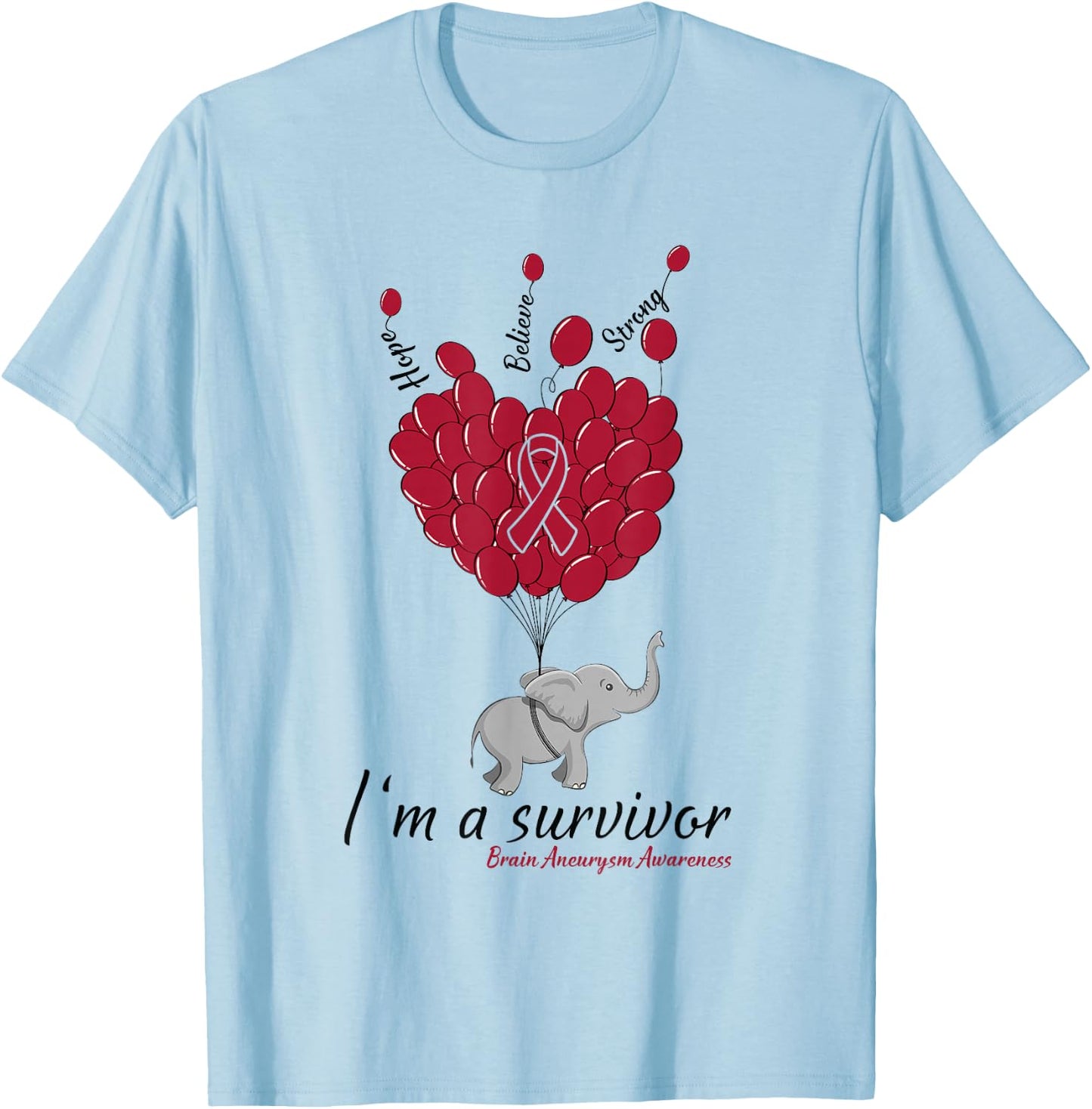 Elephant I'm a Survivor Heart Brain Aneurysm Awareness gift T-Shirt - T-Shirt | Light Blue