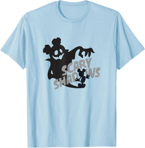 Disney Mickey and Friends Halloween Scary Shadows Silhouette T-Shirt - T-Shirt | Light Blue
