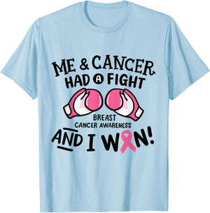 Breast Cancer Awareness I Fought Cancer & Won Pink Survivor T-Shirt - T-Shirt | Light Blue