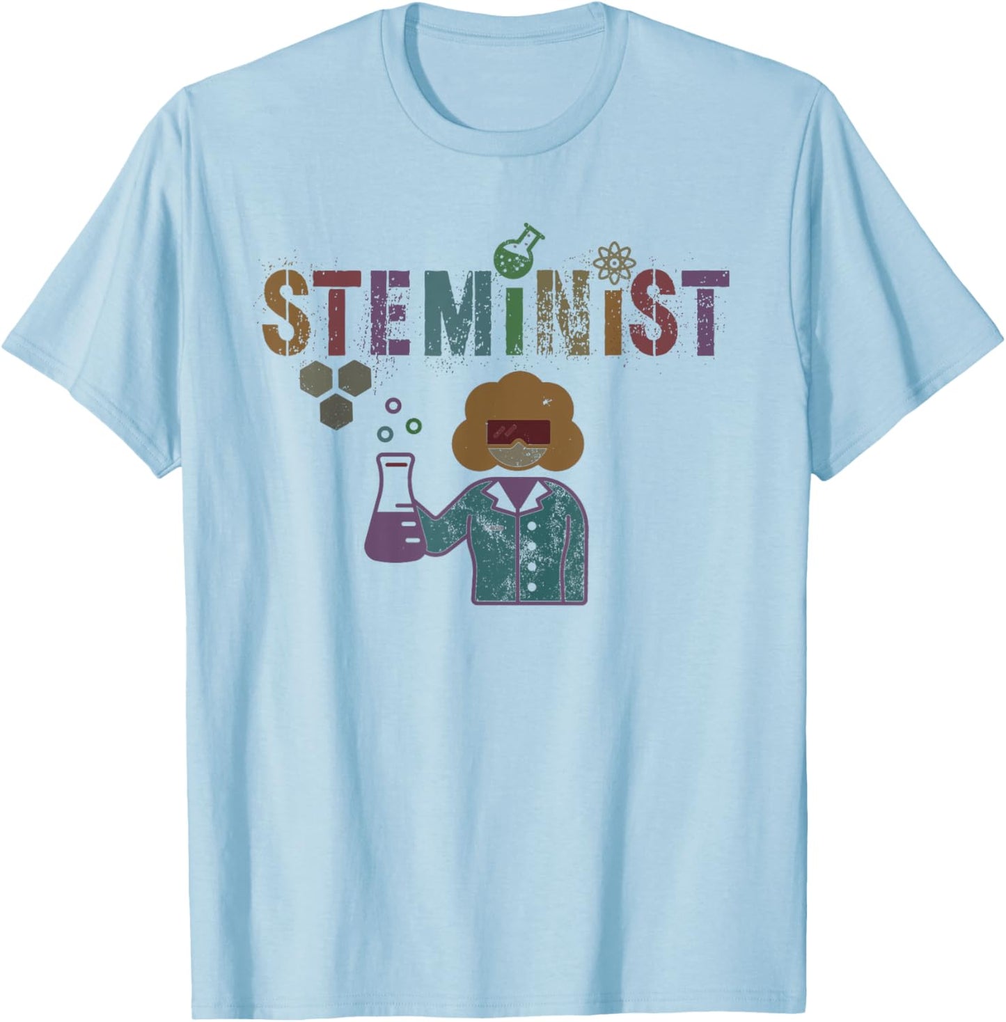 Retro STEMINIST Technology Science STEM Women Engineer T-Shirt - T-Shirt | Light Blue
