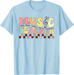 Music Teacher Sing Play Dance Create Explore Back To School T-Shirt - T-Shirt | Light Blue