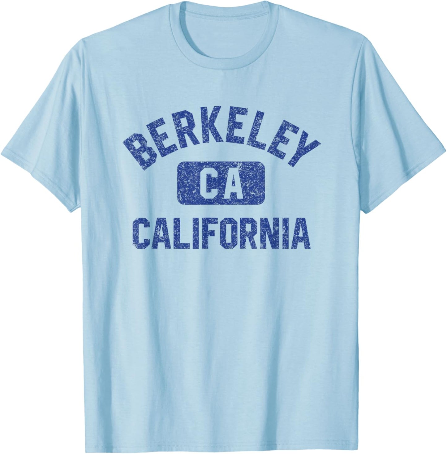 Berkeley California Gym Style Yellow w Distress Blue Print T-Shirt - T-Shirt | Light Blue