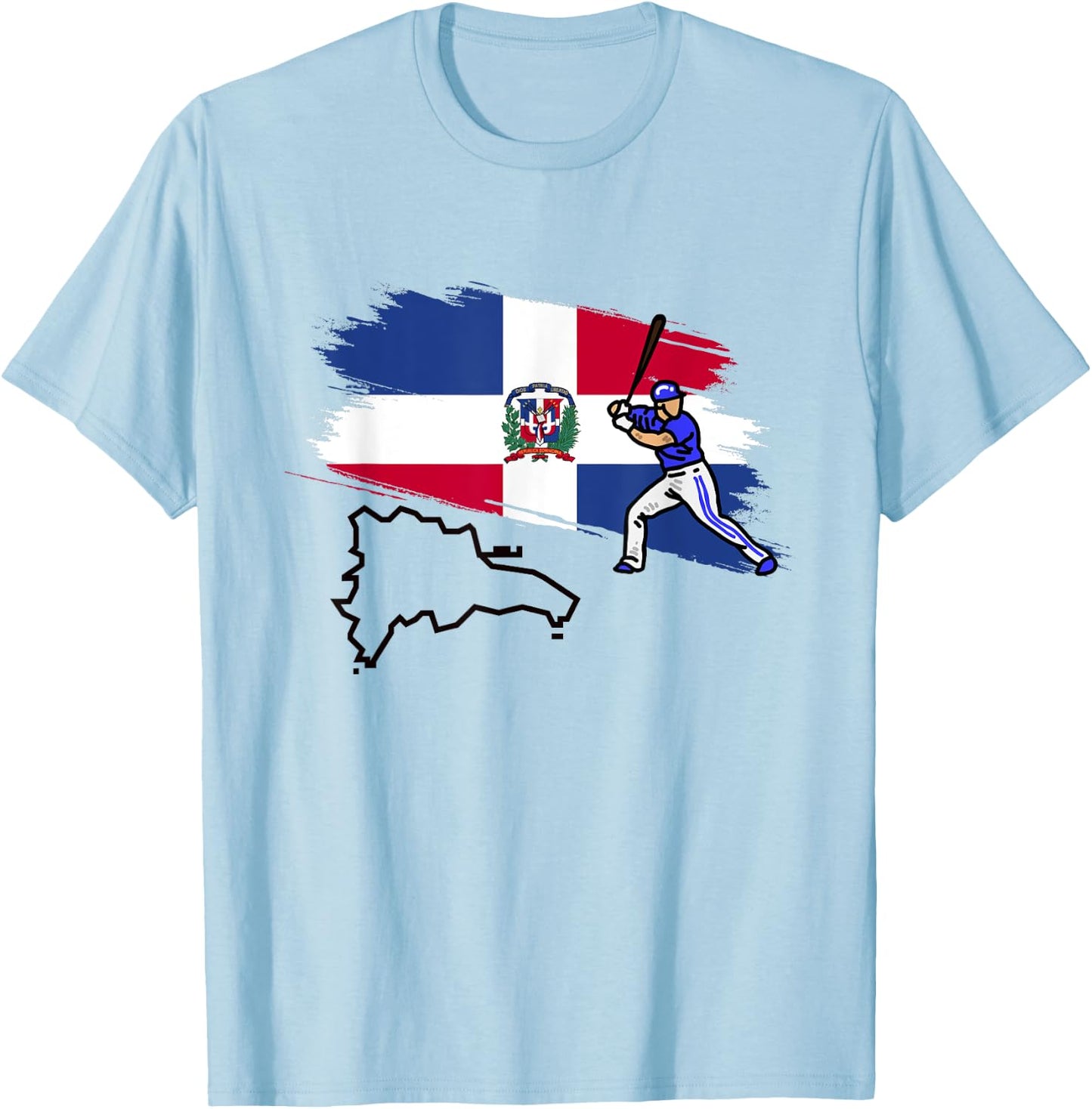 Dominican Republic Flag Baseball Player Dominican Pride T-Shirt - T-Shirt | Light Blue