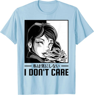I Don't Care Anime Girl, Aesthetic Soft Grunge T-Shirt - T-Shirt | Light Blue