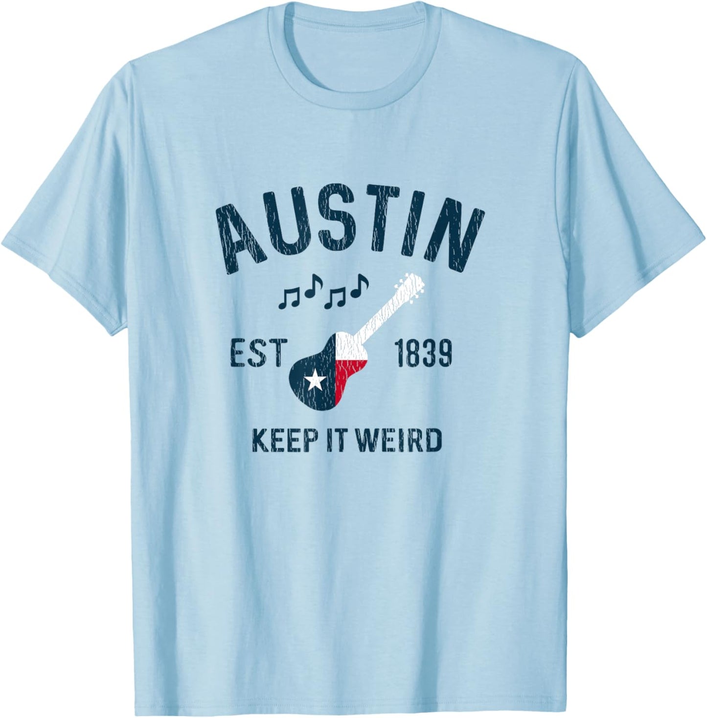 Vintage Austin Texas Guitar Keep It Weird Austin T-Shirt - T-Shirt | Light Blue
