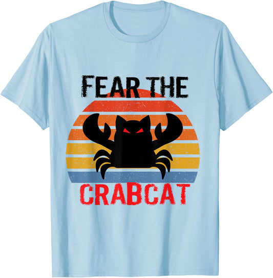 Fear the Crabcat - Funny Crab Cat Cryptozoology - -Adults/Kids - Blue - Small - Short Sleeve - Classic Fit - Cotton/Polyester T-Shirt - T-Shirt | Light Blue