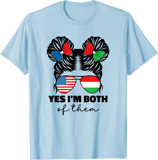 Half Hungarian And American Hungary Flag Magyar Kids Girl T-Shirt - T-Shirt | Light Blue