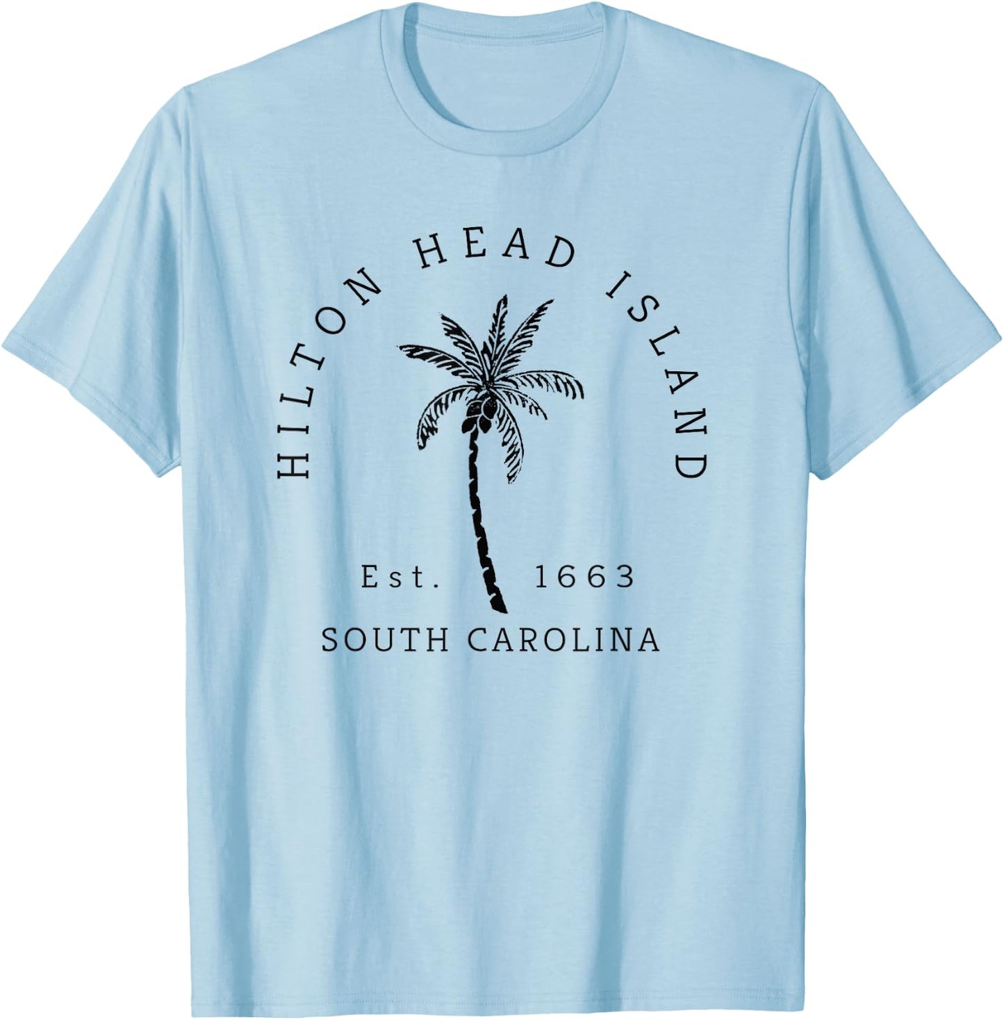 Retro Cool Original Hilton Head Island Palm Tree Novelty Art T-Shirt - T-Shirt | Light Blue