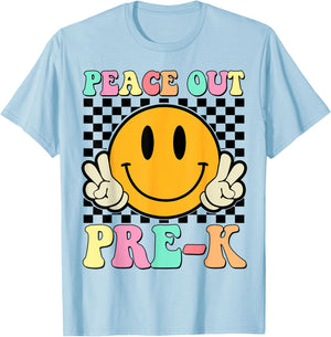 Peace Out Pre-K Retro Smile Teacher Kids Last Day Of School T-Shirt - T-Shirt | Light Blue