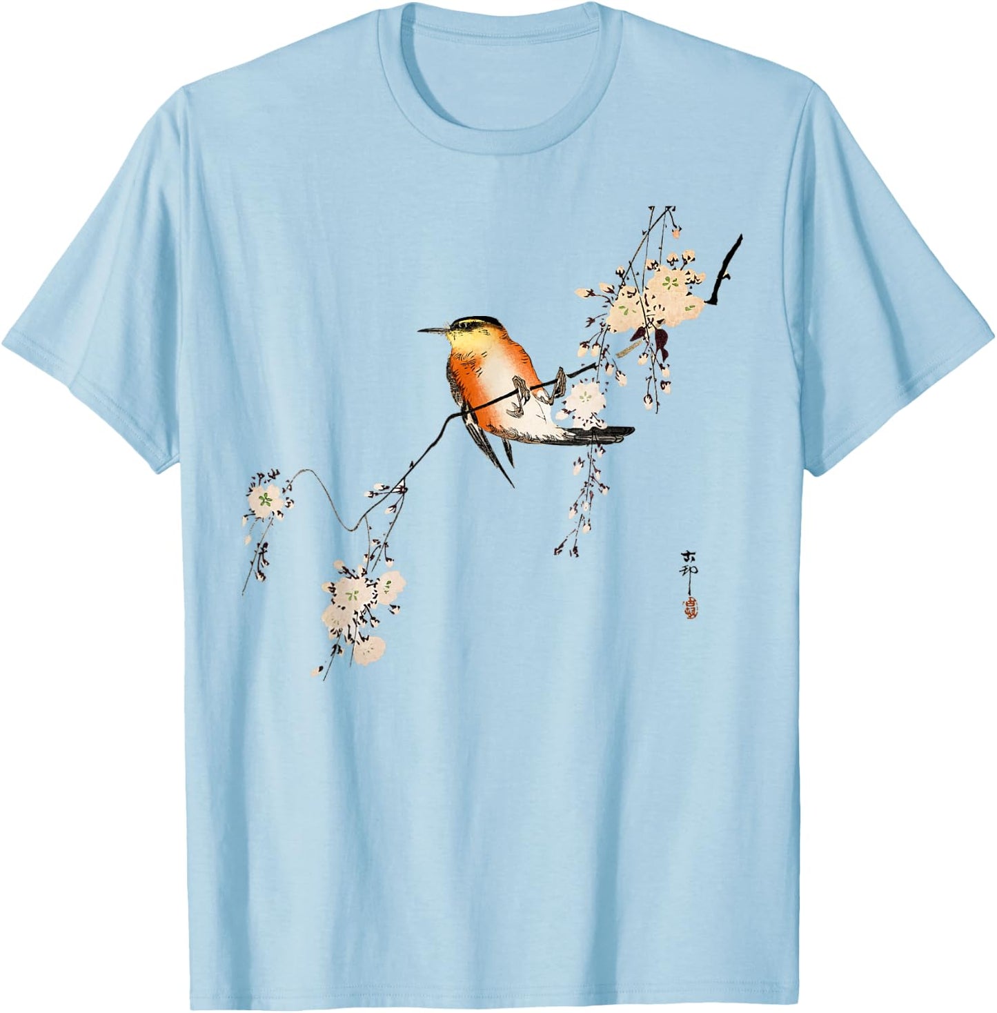 Japanese art style Vintage Ukiyo-e Red bird Cherry blossoms T-Shirt - T-Shirt | Light Blue
