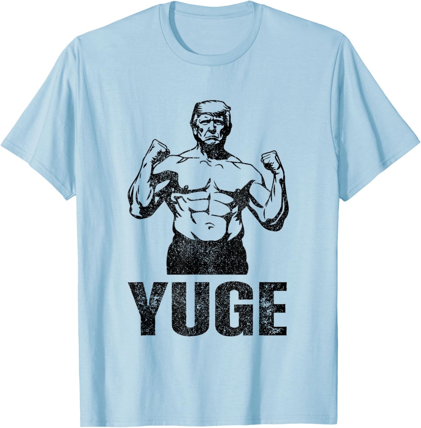Muscle Trump 2024 Yuge Muscular Flex Trump Funny Patriotic Vintage Workout Gym T-Shirt - T-Shirt | Light Blue