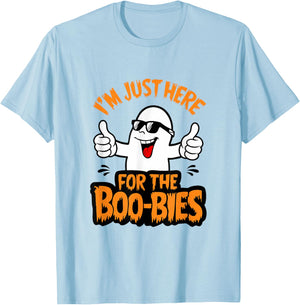 I'm Just Here For The Boo-bies Ghost Funny Naughty Halloween T-Shirt - T-Shirt | Light Blue