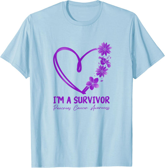 I am a Survivor. Pancreatic Cancer Awareness T-Shirt - T-Shirt | Light Blue