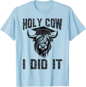 Vintage Funny Cow Graduation Holy Cow I did It Graduated T-Shirt - T-Shirt | Light Blue