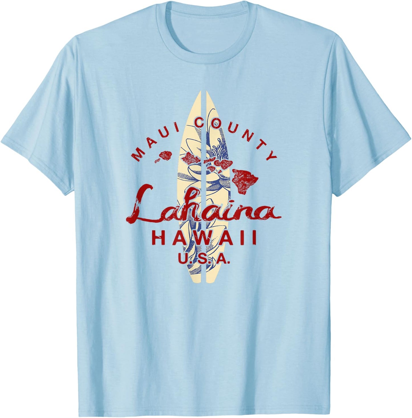 Maui Lahaina Vintage Hawaiian Islands Hawaii T-Shirt - T-Shirt | Light Blue