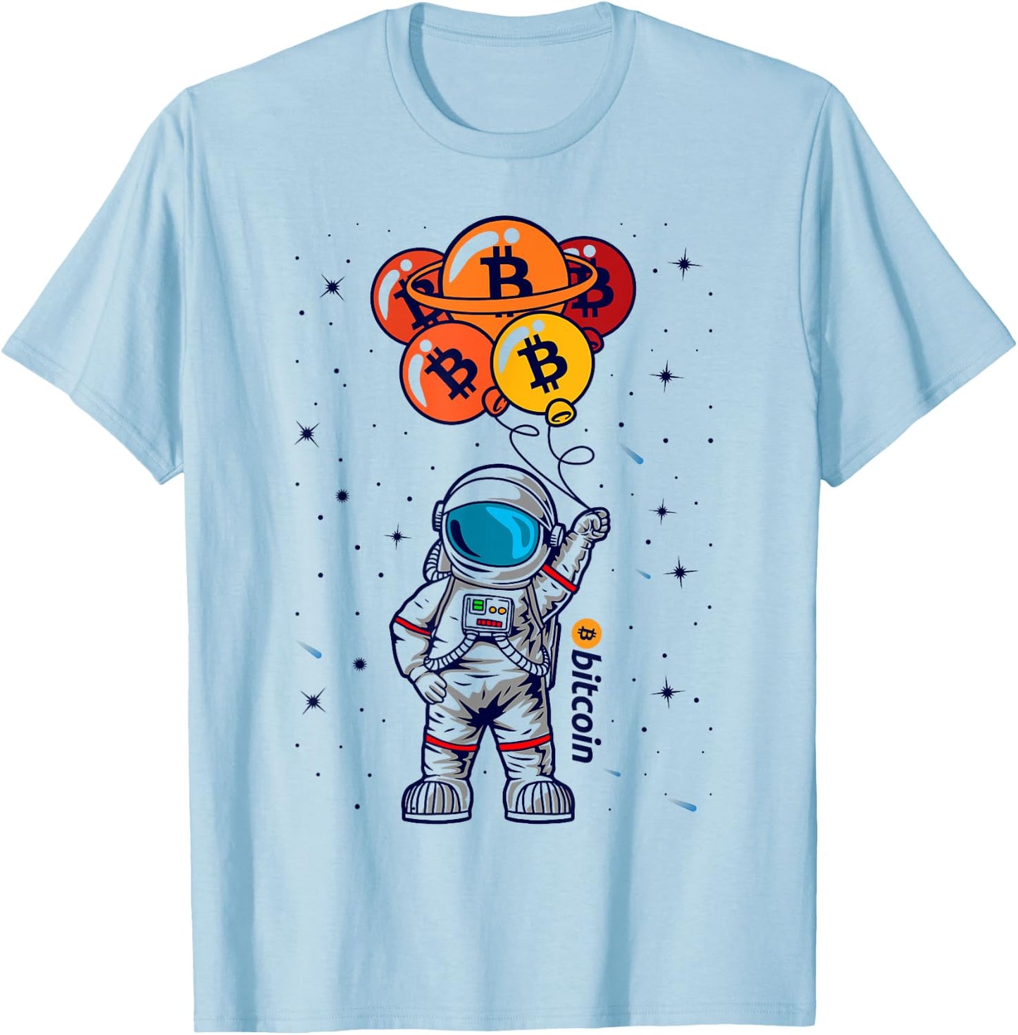 Bitcoin To The Moon Astronaut BTC Crypto Currency Blockchain T-Shirt - T-Shirt | Light Blue