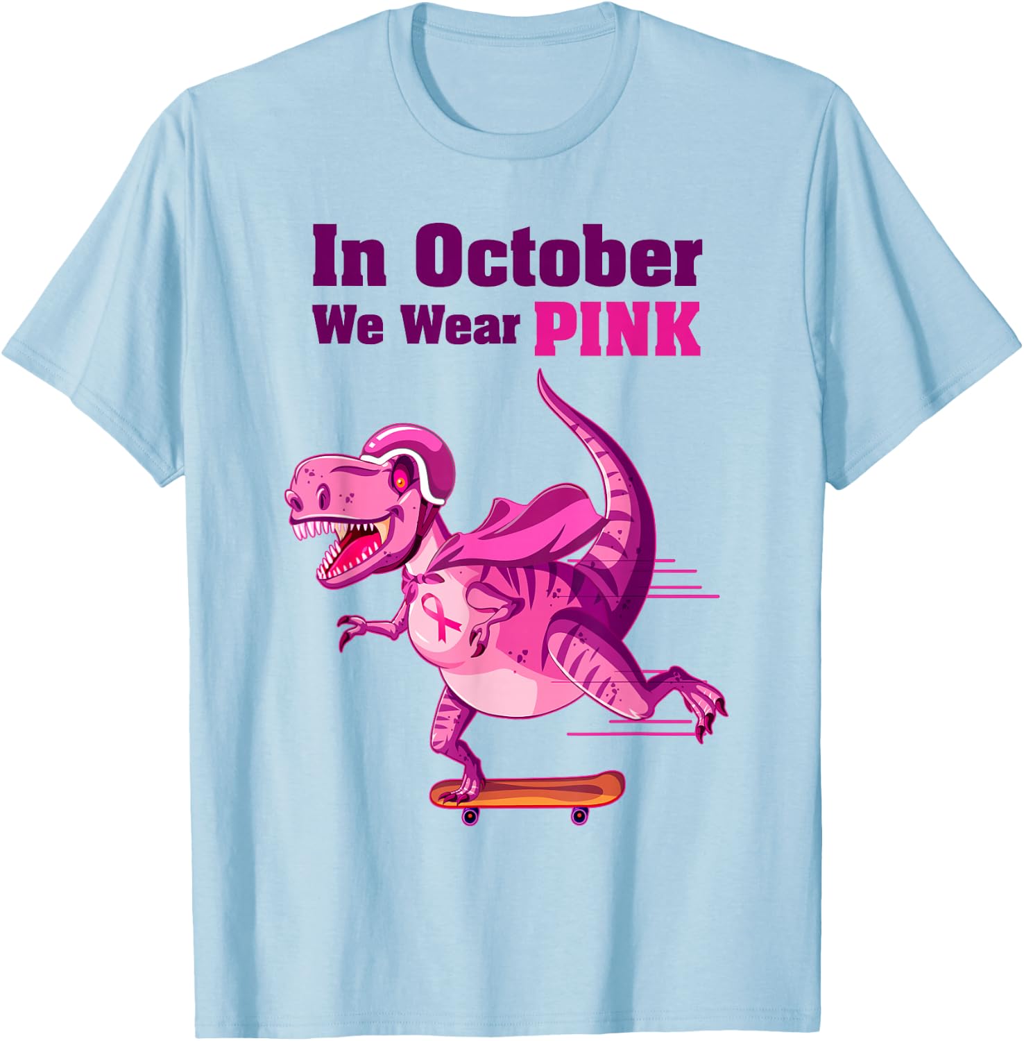 In October We Wear Pink Breast Cancer Trex Dino Kids T-Shirt - T-Shirt | Light Blue
