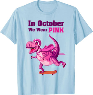 In October We Wear Pink Breast Cancer Trex Dino Kids T-Shirt - T-Shirt | Light Blue