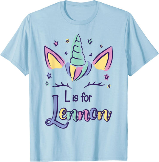 First Name Lennon Personalized L Is For Lennon T-Shirt - T-Shirt | Light Blue