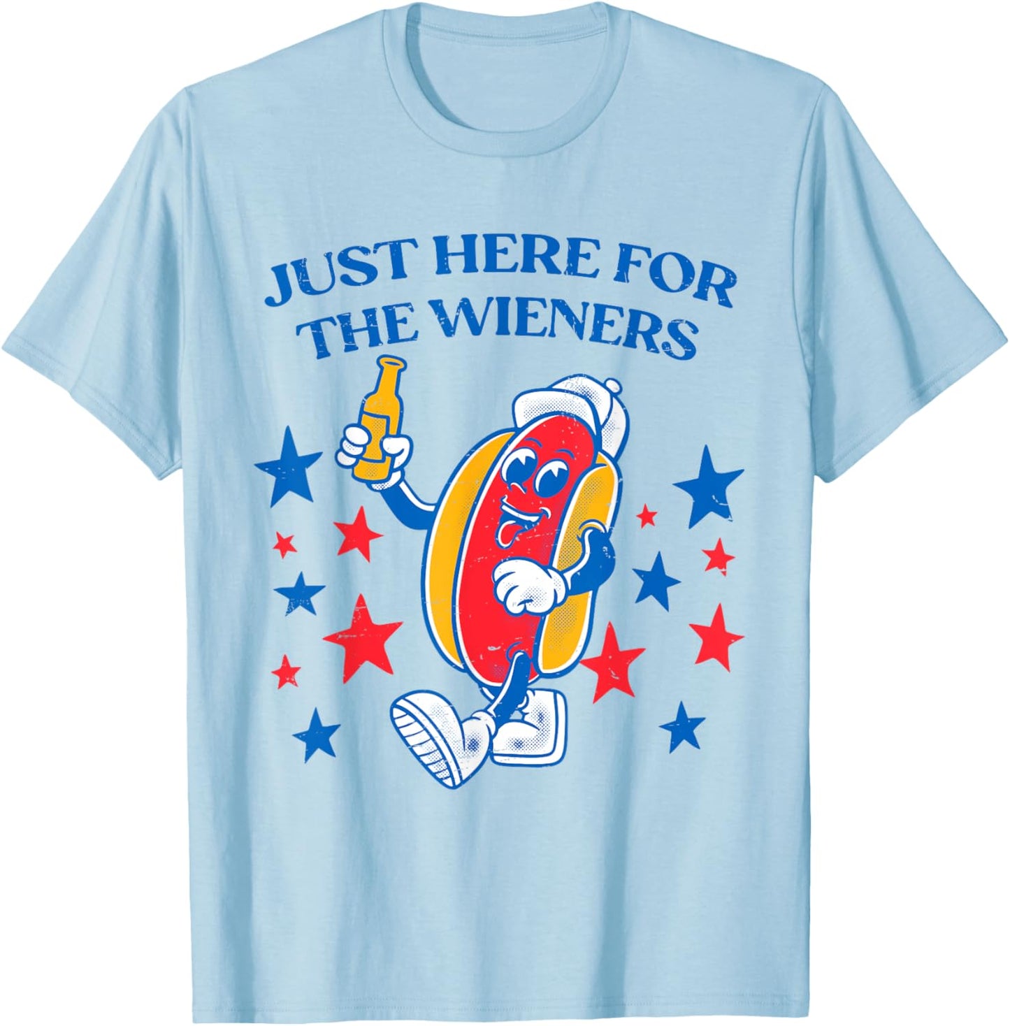 I'm Just Here For The Wieners 4th Of July Hot Dog T-Shirt - T-Shirt | Light Blue