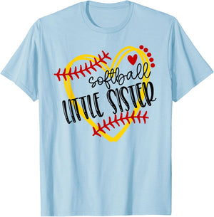 Personalized Softball Heart Cute Little Sister Women T-Shirt - T-Shirt | Light Blue