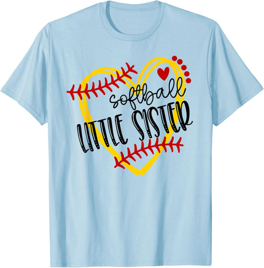 Personalized Softball Heart Cute Little Sister Women T-Shirt - T-Shirt | Light Blue